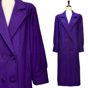 Miss New Yorker Vintage 80s Wool Blend Purple Longline Overcoat Size XL